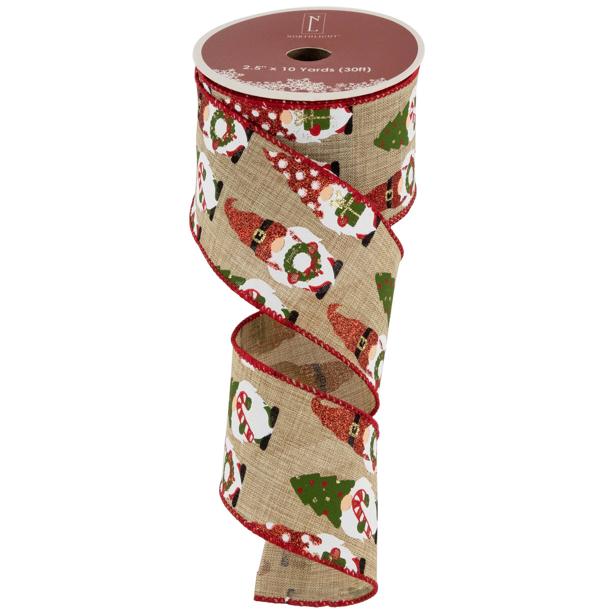 2.5" x 10yd. Burlap Wired Gnome Craft Christmas Ribbon